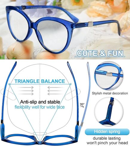 MARE AZZURO Oversized Reading Glasses Women Trendy Round Readers 1.0 1.25 1.5 1.75 2.0 2.25 2.5 2.75 3.0 3.5 in Kuwait
