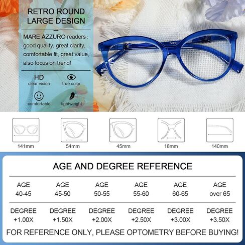 MARE AZZURO Oversized Reading Glasses Women Trendy Round Readers 1.0 1.25 1.5 1.75 2.0 2.25 2.5 2.75 3.0 3.5 in Kuwait