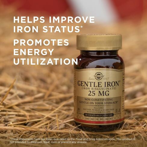 Solgar Gentle Iron (بيسجليسينات الحديد) 25 مجم - 90 كبسولة نباتية - لا تسبب الإمساك، لطيف على معدتك - خالي من الغلوتين - 90 وجبة in Saudi Arabia