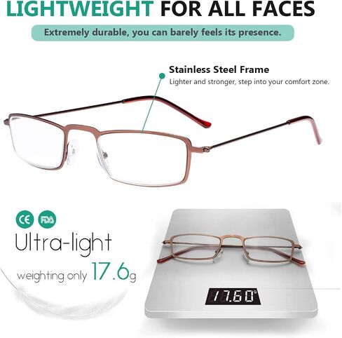 Eyekepper 5-Pack Straight Thin Stamped Metal Frame Half-Eye Style Reading Glasses Readers Gunmetal in Kuwait