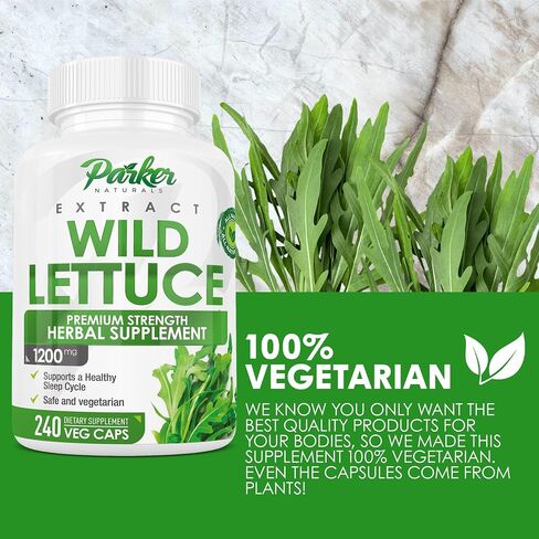 Wild Lettuce Capsules, 1200mg Herbal Sleep Supplement with 4:1 Wild Lettuce Extract, Lactuca Virosa Natural Sleep Support Supplement, 120 Capsules in Kuwait
