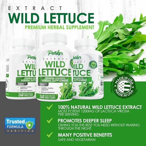 Wild Lettuce Capsules, 1200mg Herbal Sleep Supplement with 4:1 Wild Lettuce Extract, Lactuca Virosa Natural Sleep Support Supplement, 120 Capsules in Kuwait