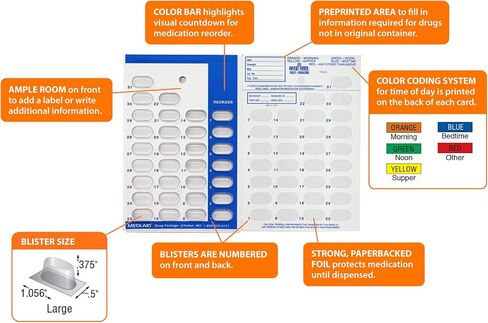 بطاقات نفطة طبية مرمزة بالألوان صباحًا/مساءً شهريًا لمدة 31 يومًا - سهلة لا تحتاج إلى معدات - ختم بارد - 2X يوميًا باللون الأصفر للصباح الأزرق للمساء (6 عبوات - 3 أصفر و3 أزرق) in Kuwait