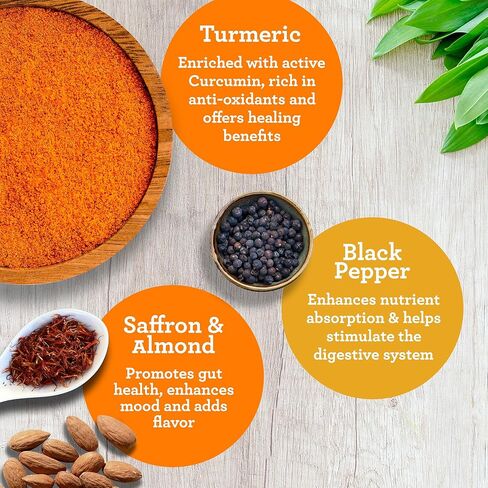 مزيج مشروب GuruNanda Golden Immunity الفوري مع الكركم والفلفل الأسود - غني بمضادات الأكسدة لدعم الجهاز المناعي وصحة الجهاز الهضمي - أكياس بنكهة الزعفران واللوز أثناء التنقل (30 قطعة) in Kuwait