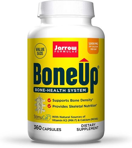 Jarrow Formulas BoneUp - 360 Capsules - Micronutrient Formula for Bone Health - Includes Natural Sources of Vitamin D3 , Vitamin K2 ( as MK-7 ) & Calcium - 180 Servings Packaging may vary in Saudi Arabia