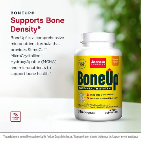 Jarrow Formulas BoneUp - 360 Capsules - Micronutrient Formula for Bone Health - Includes Natural Sources of Vitamin D3 , Vitamin K2 ( as MK-7 ) & Calcium - 180 Servings Packaging may vary in Saudi Arabia