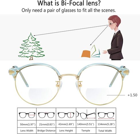 VisionGlobal Bifocal Reading Glasses Blue Light Blocking for Men and Women - Stylish Retro Oval Computer Readers in Kuwait