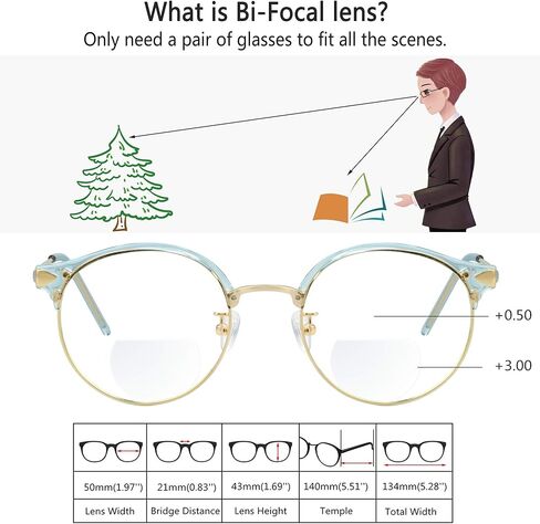 VisionGlobal Bifocal Reading Glasses Blue Light Blocking for Men and Women - Stylish Retro Oval Computer Readers in Kuwait