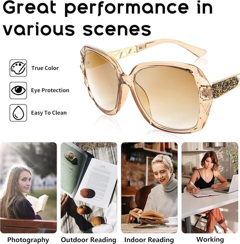 FEISEDY Women Square Reading Sunglasses Sparkling Composite Shiny Frame Sun Reader Glasses B2923 in Kuwait