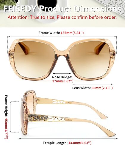 FEISEDY Women Square Reading Sunglasses Sparkling Composite Shiny Frame Sun Reader Glasses B2923 in Kuwait