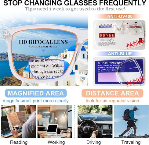 MARE AZZURO Oversized Bifocal Reading Glasses Men Blue Light Blocking Readers 1.0 1.25 1.5 1.75 2.0 2.25 2.5 2.75 3.0 3.5 in Saudi Arabia