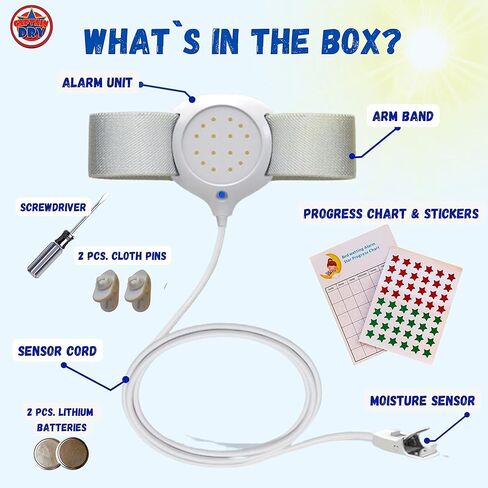 CAPTAIN DRY Bedwetting Alarm for Boys and Girls Potty Training Older Children Pee Alarm Potty Timer Bedwetting Monitor Sensor Deep Sleepers Turn Move During Sleep Loud Sound Two Modes in Kuwait