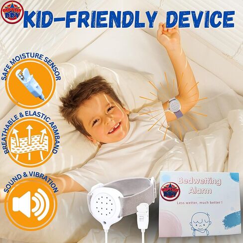 CAPTAIN DRY Bedwetting Alarm for Boys and Girls Potty Training Older Children Pee Alarm Potty Timer Bedwetting Monitor Sensor Deep Sleepers Turn Move During Sleep Loud Sound Two Modes in Kuwait