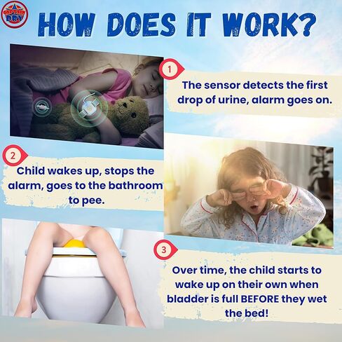 CAPTAIN DRY Bedwetting Alarm for Boys and Girls Potty Training Older Children Pee Alarm Potty Timer Bedwetting Monitor Sensor Deep Sleepers Turn Move During Sleep Loud Sound Two Modes in Kuwait