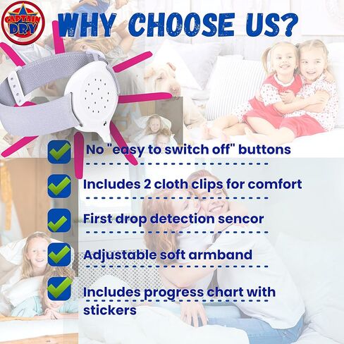 CAPTAIN DRY Bedwetting Alarm for Boys and Girls Potty Training Older Children Pee Alarm Potty Timer Bedwetting Monitor Sensor Deep Sleepers Turn Move During Sleep Loud Sound Two Modes in Kuwait