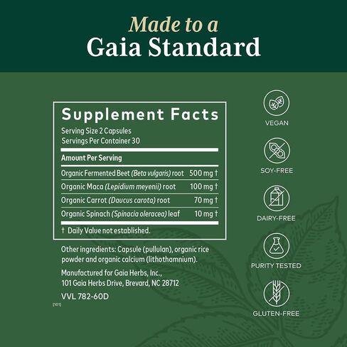 Gaia PRO البنجر المخمر والماكا - مكمل الدورة الدموية والكلى والكبد - مع البنجر المخمر العضوي والماكا العضوية - 60 كبسولة (30 وجبة) in Saudi Arabia