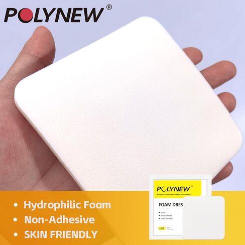 ضمادات إسفنجية من بولينيو 12 عبوة، 10.16 سم × 10.16 سم، هيدروفيليك، شديدة الامتصاص - وسائد ناعمة غير لاصقة، لجروح القرح in Kuwait