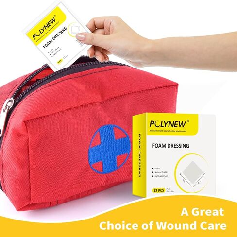 ضمادات إسفنجية من بولينيو 12 عبوة، 10.16 سم × 10.16 سم، هيدروفيليك، شديدة الامتصاص - وسائد ناعمة غير لاصقة، لجروح القرح in Kuwait