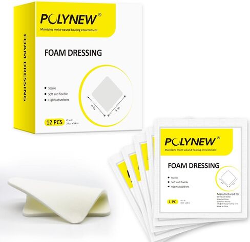 ضمادات إسفنجية من بولينيو 12 عبوة، 10.16 سم × 10.16 سم، هيدروفيليك، شديدة الامتصاص - وسائد ناعمة غير لاصقة، لجروح القرح in Kuwait