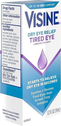 قطرات مرطبة للعين من فيسين لتخفيف جفاف العين، قطرات معقمة مرطبة ومهدئة للعيون المتهيجة والجافة والمتعبة بسبب تهيج وقت الشاشة، بولي إيثيلين جلايكول، 0.5 أونصة سائلة. أوز (عبوة من 3 قطع) in Kuwait