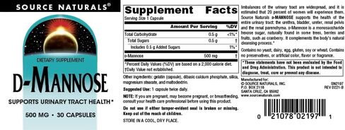 Source Naturals D-Mannose, Potent Urinary Tract & Bladder Health Support*, 500mg - 30 Capsules in Saudi Arabia