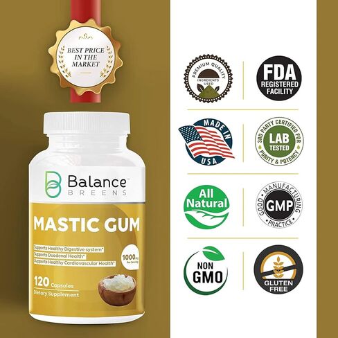 Mastic Gum 1000 mg Supplement - Supports Gastrointestinal Health, Digestive System and Cardiovascular Health - 120 Count in Kuwait