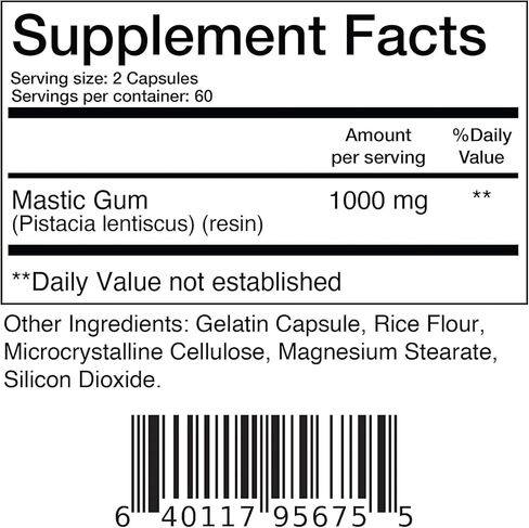 Mastic Gum 1000 mg Supplement - Supports Gastrointestinal Health, Digestive System and Cardiovascular Health - 120 Count in Kuwait