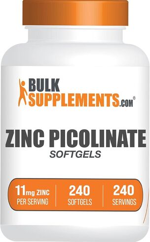 BulkSupplements.com كبسولات هلامية بيكولينات الزنك - مكملات الزنك، 11 مجم، كبسولات الزنك - كبسولات هلامية زنك لدعم المناعة، خالية من الغلوتين - 1 كبسولة هلامية لكل وجبة، 240 كبسولة هلامية in Saudi Arabia