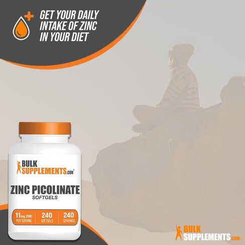 BulkSupplements.com كبسولات هلامية بيكولينات الزنك - مكملات الزنك، 11 مجم، كبسولات الزنك - كبسولات هلامية زنك لدعم المناعة، خالية من الغلوتين - 1 كبسولة هلامية لكل وجبة، 240 كبسولة هلامية in Saudi Arabia