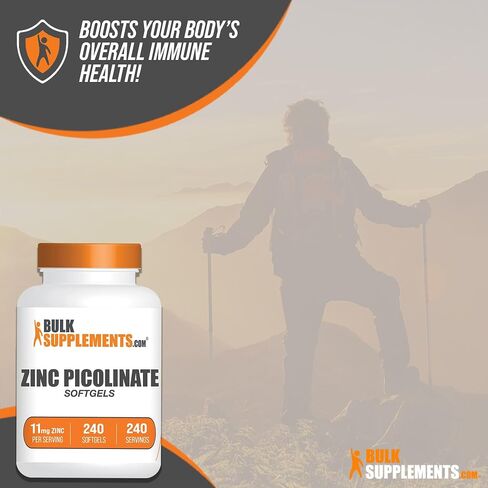BulkSupplements.com كبسولات هلامية بيكولينات الزنك - مكملات الزنك، 11 مجم، كبسولات الزنك - كبسولات هلامية زنك لدعم المناعة، خالية من الغلوتين - 1 كبسولة هلامية لكل وجبة، 240 كبسولة هلامية in Saudi Arabia
