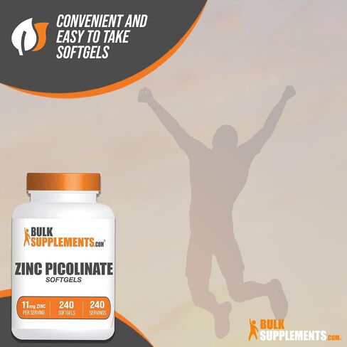 BulkSupplements.com كبسولات هلامية بيكولينات الزنك - مكملات الزنك، 11 مجم، كبسولات الزنك - كبسولات هلامية زنك لدعم المناعة، خالية من الغلوتين - 1 كبسولة هلامية لكل وجبة، 240 كبسولة هلامية in Saudi Arabia