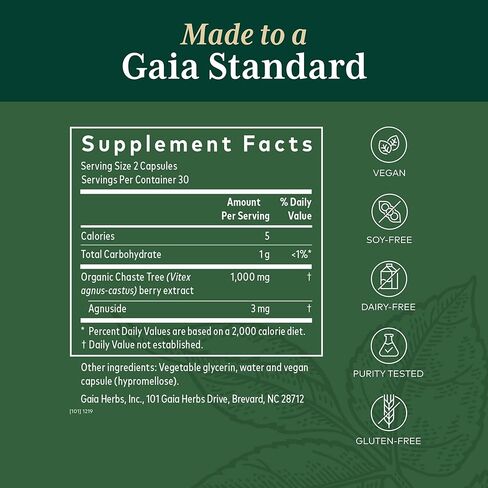 Gaia PRO Vitex Chaste Tree Berry - Herbal Supplements for Menstrual & Menopause Support - Supports Hormone Balance for Women - with Organic Chaste Tree - 60 Vegan Liquid Phyto-Capsules (30 Servings) in Saudi Arabia