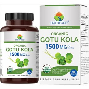 Brieofood Organic Gotu Kola 1500mg, 45 Servings, Vegetarian, Gluten Free, 90 Vegetarian Tablets in Kuwait