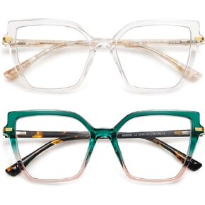 AMOMOMA Trendy Square Blue Light Blocking Reading Glasses for Women Women's Readers Spring Hinge AM6082