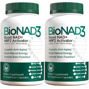 BioNAD3 NAD + الداعم | منشط NRF2 | مكمل مضاد للشيخوخة | معزز النيكوتيناميد ريبوسيد المثبت | منشط أيضي | يعزز NAD+ والطاقة الطبيعية | صديق للنباتيين | غير معدل وراثيًا | 60 كبسولة in Kuwait