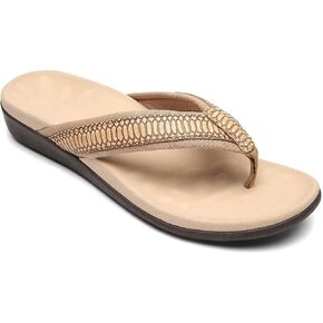 QLEYO Comfortable Womens Walking Flip Flops With Arch Support, Best Plantar Fasciitis Sandals For Flat Feet Pain Relief, Soft Outdoor Thong Sandals with PU Leather