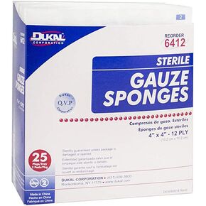 Dukal Gauze Sponge - Sterile, 4" x 4" 12-ply - Model 6412 - Box of 50