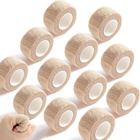 WUXTANGZ Self Adherent Bandage Wrap, 1 Inch 5 Yards Athletic Elastic Non Woven Cohesive Flex Tape, for Stretch, Sport, First Aid Medical, Wrist, Ankle Sprains, Swelling and Vet Wrap (12 Pack, Beige)