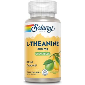 SOLARAY L Theanine 200mg، دعم المزاج الصحي ومكمل التركيز مع فيتامين ب 6، نكهة الليمون الطبيعي الخالية من السكر، تم التحقق منه معمليًا، ضمان لمدة 60 يومًا، 30 وجبة، 30 لترًا من الثيانين للمضغ in Kuwait