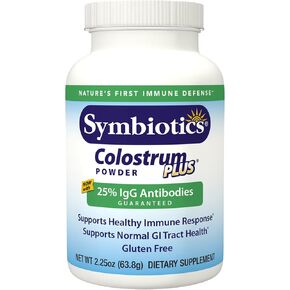 Symbiotics Colostrum Plus Powder 2.25 oz (63.8 g) - Immunity Support - Promotes Athletic Performance and Optimal Iron Levels - Immunoglobulin - 25% lgG Antibodies - Gluten Free