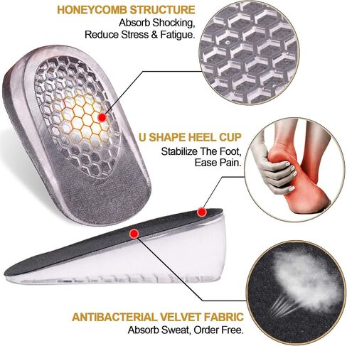 نعال داخلية لزيادة ارتفاع الجل من Ailaka، حشوات غير مرئية لرفع الأحذية، وسادات مرنة للكعب ممتصة للصدمات، 3 ارتفاعات للرجال والنساء in Kuwait