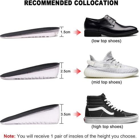 نعال داخلية لزيادة ارتفاع الجل من Ailaka، حشوات غير مرئية لرفع الأحذية، وسادات مرنة للكعب ممتصة للصدمات، 3 ارتفاعات للرجال والنساء in Kuwait