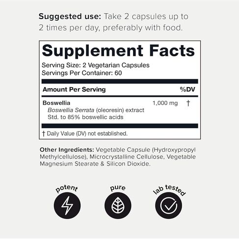 Toniiq Ultra High Strength Boswellia Capsules - 85% Boswellic Acids - Wildcrafted from India - 1000mg Concentrated Extract - Highly Purified and Bioavailable - 120 Veggie Capsules in Saudi Arabia