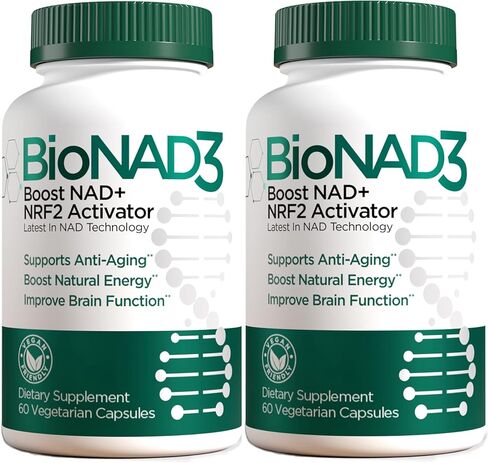 BioNAD3 NAD + الداعم | منشط NRF2 | مكمل مضاد للشيخوخة | معزز النيكوتيناميد ريبوسيد المثبت | منشط أيضي | يعزز NAD+ والطاقة الطبيعية | صديق للنباتيين | غير معدل وراثيًا | 60 كبسولة in Kuwait