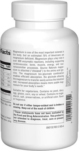 Source Naturals مغنيسيوم بيس جليسينات - يدعم صحة القلب والأوعية الدموية والعضلات - 120 قرصًا in Saudi Arabia