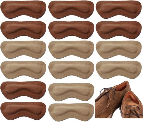 حشوات كعب جلدية للنساء/الرجال، بطانات كعب للاحذية الفضفاضة، بطانات كعب محسنة ملاءمة وراحة للحذاء، (8 ازواج؛ بني + نود) in Kuwait