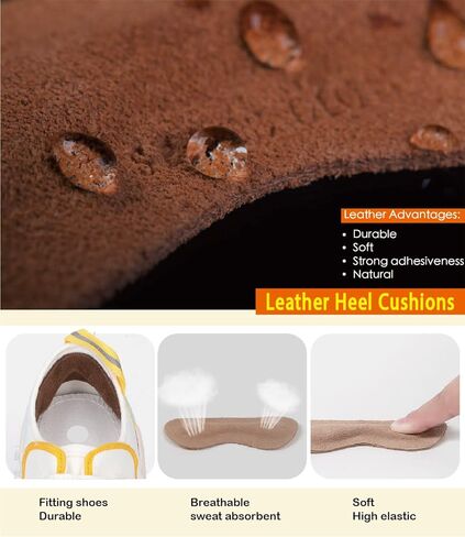 حشوات كعب جلدية للنساء/الرجال، بطانات كعب للاحذية الفضفاضة، بطانات كعب محسنة ملاءمة وراحة للحذاء، (8 ازواج؛ بني + نود) in Kuwait