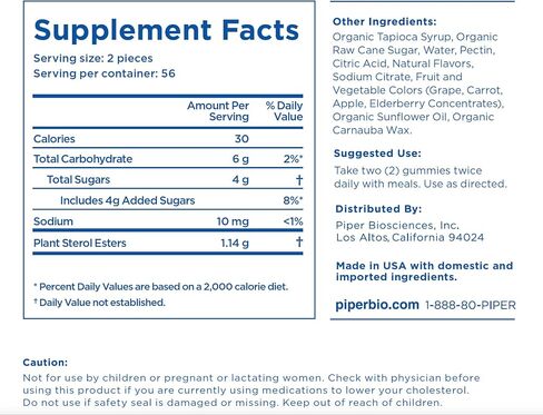 Piper Biosciences Plant Sterol Gummies: Vegan Plant Sterols Supplement (2 Boxes, 224 Gummies): Chewable Phytosterol Gummy Supplements in Saudi Arabia