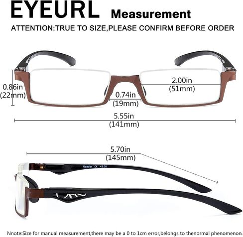نظارات قراءة نصف إطار من EYEURL للرجال والنساء - زوج واحد من قارئات الكمبيوتر يحجب الضوء الأزرق (أسود، 2.5) in Kuwait