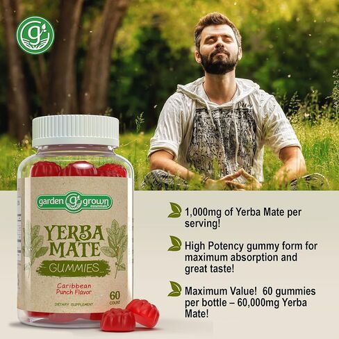 Yerba Mate Gummies 60,000 MG High Potency - Tastier, More Effective Way for Yerba Mate Benefits - All Natural Energy, Power, Focus and Clarity Boosting Supplement - Made in The USA 60 Count in Kuwait
